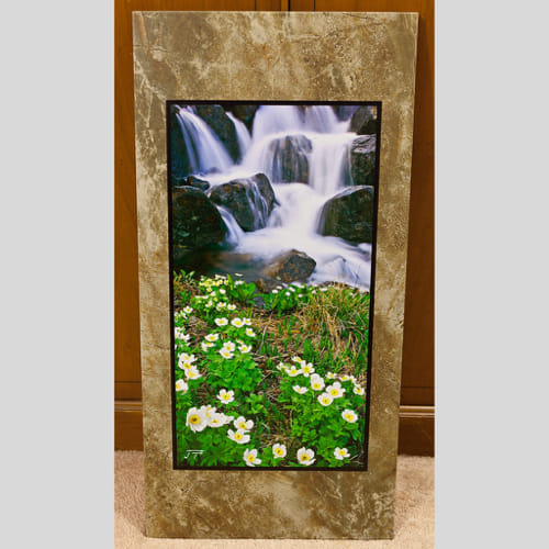 Click to view detail for Globeflowers and Mountain Cascade Stone Plaque 12x24 $180